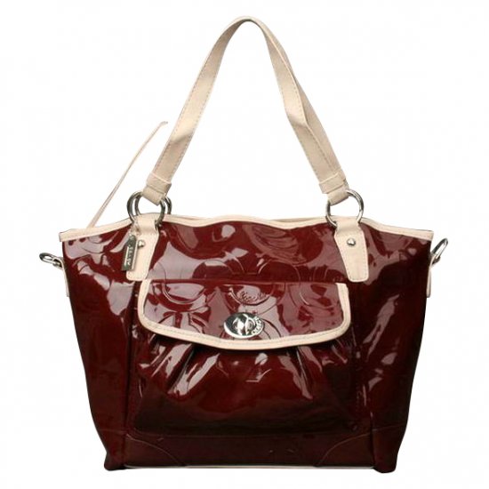 Coach Bleecker Riley Carryall Small Dark Red Satchels ECF - Click Image to Close